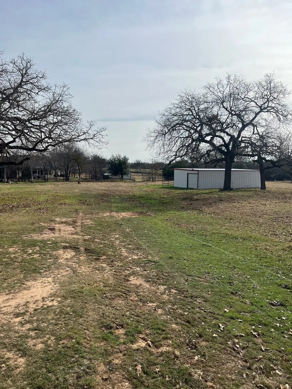 Brush hog mowing along a fence line on a Granbury, TX property