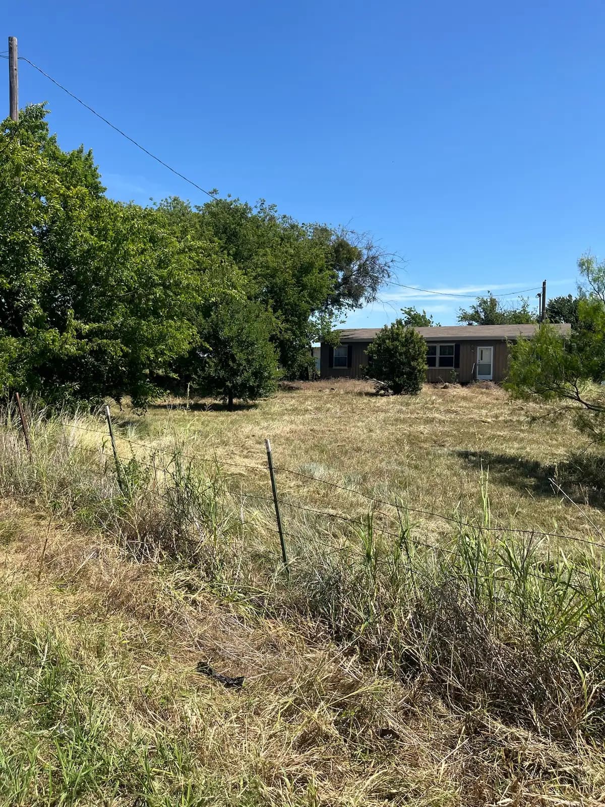 Summer pasture and fence line ready for brush hog mowing in Granbury, TX